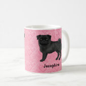 Schwarzer Mops Hund Niedlichen Mops und rosa Herze Kaffeetasse (VorderseiteRechts)