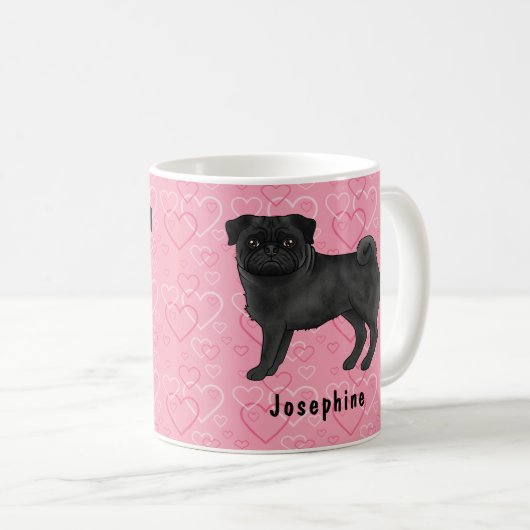 Schwarzer Mops Hund Niedlichen Mops und rosa Herze Kaffeetasse (VorderseiteRechts)