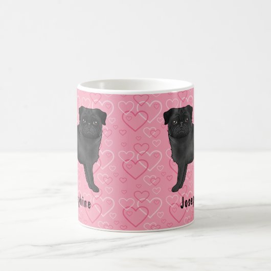 Schwarzer Mops Hund Niedlichen Mops und rosa Herze Kaffeetasse (Mittel)