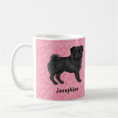 Schwarzer Mops Hund Niedlichen Mops und rosa Herze Kaffeetasse (Links)