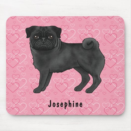Schwarzer Mops Hund Niedlichen Mops und rosa Herze Mousepad (Vorne)