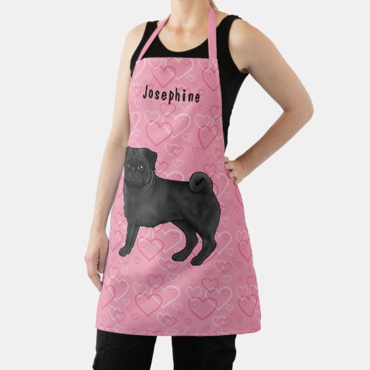 Schwarzer Mops Hund Niedlichen Mops und rosa Herze Schürze (InSitu)