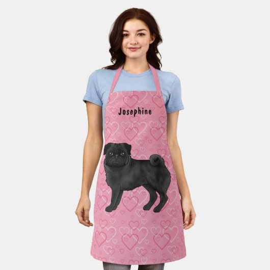 Schwarzer Mops Hund Niedlichen Mops und rosa Herze Schürze (Getragen)