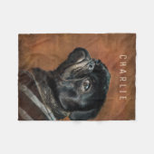 Schwarzer Mops Hund Personalisiert Fleecedecke (Vorderseite (Horizontal))