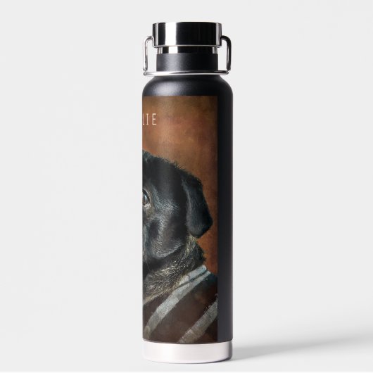 Schwarzer Mops Hund Personalisiert Trinkflasche (Rückseite)
