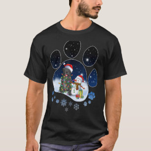 Schwarzer Mops-Hund-Pfote-Weihnachten-Schneemann-W T-Shirt