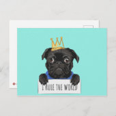 Schwarzer Mops Hund W / Kronenherrschaft der Welt Postkarte (Vorne/Hinten)