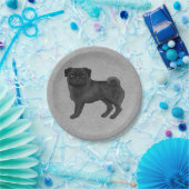 Schwarzer Mops Hunde Zucht Niedlicher Cartoon Illu Pappteller (Party)