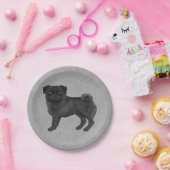 Schwarzer Mops Hunde Zucht Niedlicher Cartoon Illu Pappteller (Party)