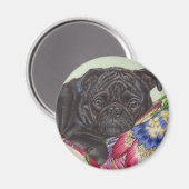 Schwarzer Mops Hundekunst Magnet (Vorderseite/Rückseite)