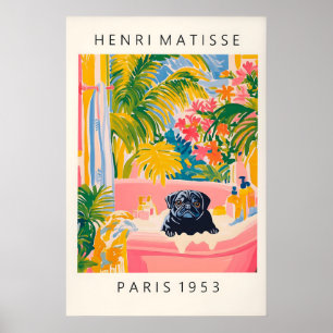 Schwarzer Mops in Badewanne Kunst Druck Lustiger H Poster