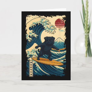 Schwarzer Mops Japanische Kanagawa-Welle Surfen Ja Karte