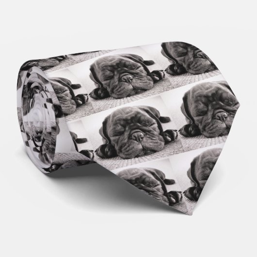Schwarzer Mops Krawatte (Gerollt)