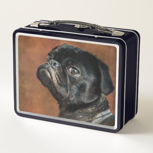 Schwarzer Mops Metall Brotdose (Rückseite)