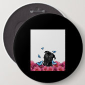 Schwarzer Mops mit blauen Schmetterlingen und Gerb Button (Vorne & Hinten)