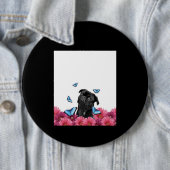 Schwarzer Mops mit blauen Schmetterlingen und Gerb Button (Beispiel)