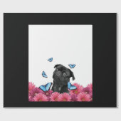 Schwarzer Mops mit blauen Schmetterlingen und Gerb Geschenkpapier (Flach)