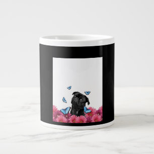 Schwarzer Mops mit blauen Schmetterlingen und Gerb Jumbo-Tasse