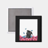 Schwarzer Mops mit blauen Schmetterlingen und Gerb Magnet (Vorderseite/Rückseite)