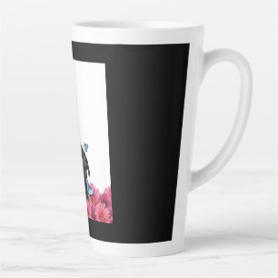 Schwarzer Mops mit blauen Schmetterlingen und Gerb Milchtasse