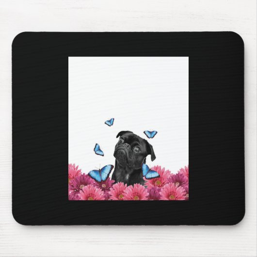 Schwarzer Mops mit blauen Schmetterlingen und Gerb Mousepad (Vorne)