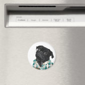 Schwarzer Mops mit Brille und Shirt Magnet (In Situ (Geschirrspüler))