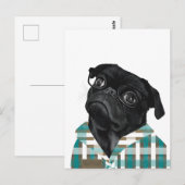 Schwarzer Mops mit Brille und Shirt Postkarte (Vorne/Hinten)