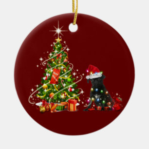 Schwarzer Mops mit Hat Scanner Weihnachten Keramik Ornament