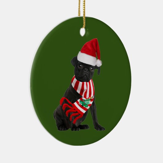 Schwarzer Mops mit Hat Scanner Weihnachten Keramik Ornament (Rechts)