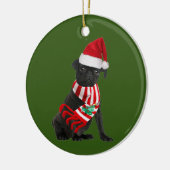 Schwarzer Mops mit Hat Scanner Weihnachten Keramik Ornament (Links)