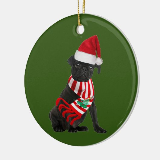 Schwarzer Mops mit Hat Scanner Weihnachten Keramik Ornament (Links)