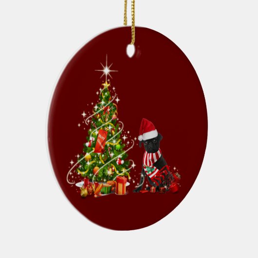 Schwarzer Mops mit Hat Scanner Weihnachten Keramik Ornament (Rechts)