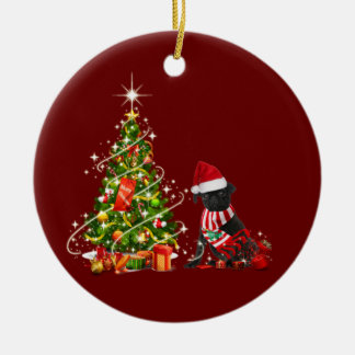 Schwarzer Mops mit Hat Scanner Weihnachten Keramik Ornament
