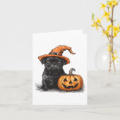 Schwarzer Mops mit Hexenhut und KürbisHalloween-Mo Karte (Gelbe Blume)