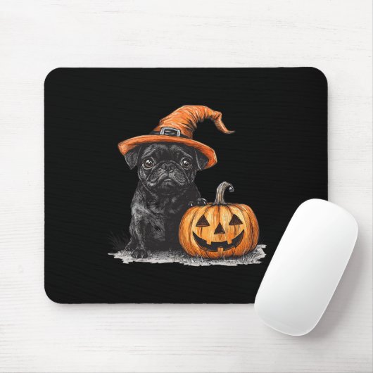 Schwarzer Mops mit Hexenhut und KürbisHalloween-Mo Mousepad (Mit Mouse)