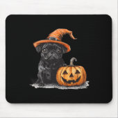 Schwarzer Mops mit Hexenhut und KürbisHalloween-Mo Mousepad (Vorne)