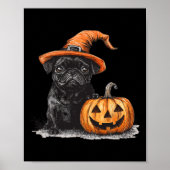 Schwarzer Mops mit Hexenhut und KürbisHalloween-Mo Poster (Vorne)