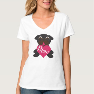 Schwarzer Mops mit Mama im Herz-T - Shirt