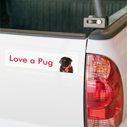 Schwarzer Mops mit roter Bogen Liebe ein Mops Autoaufkleber (Auf Lkw)