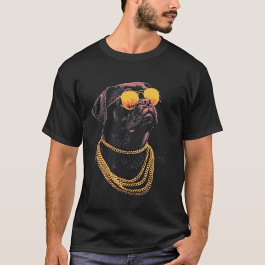Schwarzer Mops mit Sonnenbrille T-Shirt (Vorderseite)