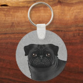 Schwarzer Mops Mops Hund Kopf Nah-up und Individue Schlüsselanhänger (Vorderseite)