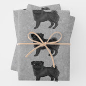 Schwarzer Mops Mops Hundedesign-Muster auf grau Geschenkpapier Set (Beispiel)