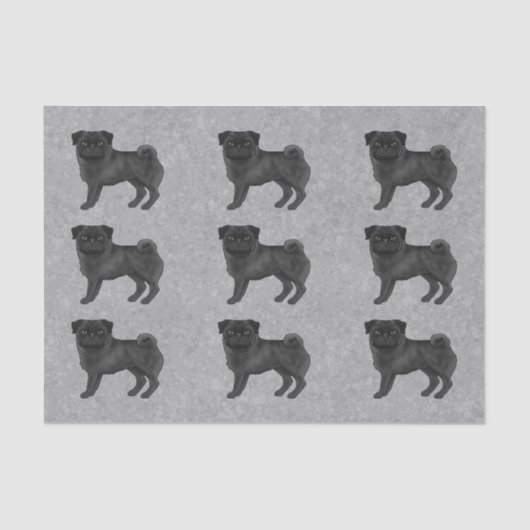 Schwarzer Mops Mops Hundegeflecht auf Grau Seidenpapier (Vorderseite)