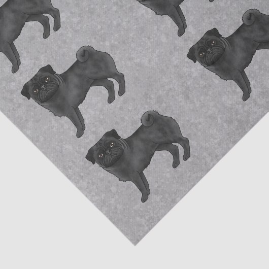 Schwarzer Mops Mops Hundegeflecht auf Grau Seidenpapier (Ausschnitt)