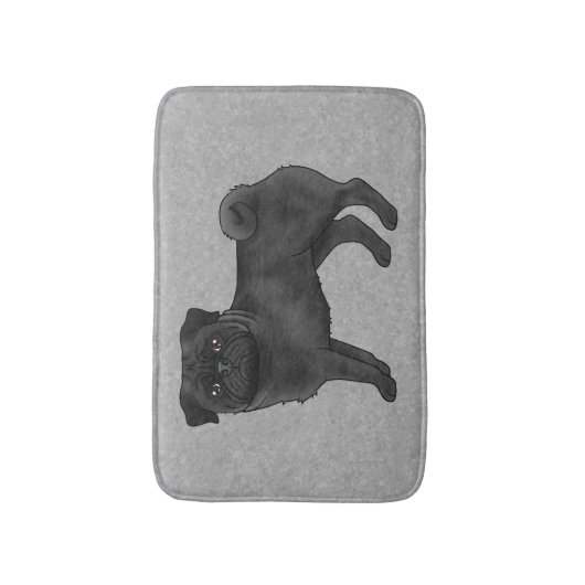 Schwarzer Mops Mops Zucht Hund Cartoon Illustratio Badematte (Vorderseite Vertikal)