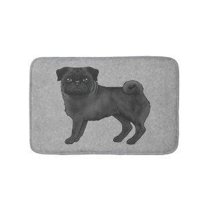 Schwarzer Mops Mops Zucht Hund Cartoon Illustratio Badematte