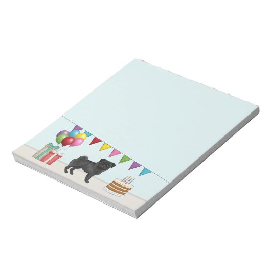 Schwarzer Mops Niedlich Cartoon Hund farbenfroh Ge Notizblock (Rotiert)