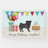Schwarzer Mops Niedlicher Cartoon Hund farbenfroh Banner (Horizontal)