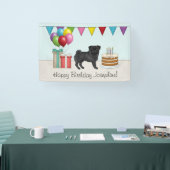 Schwarzer Mops Niedlicher Cartoon Hund farbenfroh Banner (Messe)