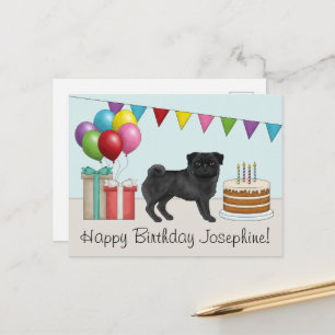 Schwarzer Mops Niedlicher Cartoon Hund farbenfroh Postkarte